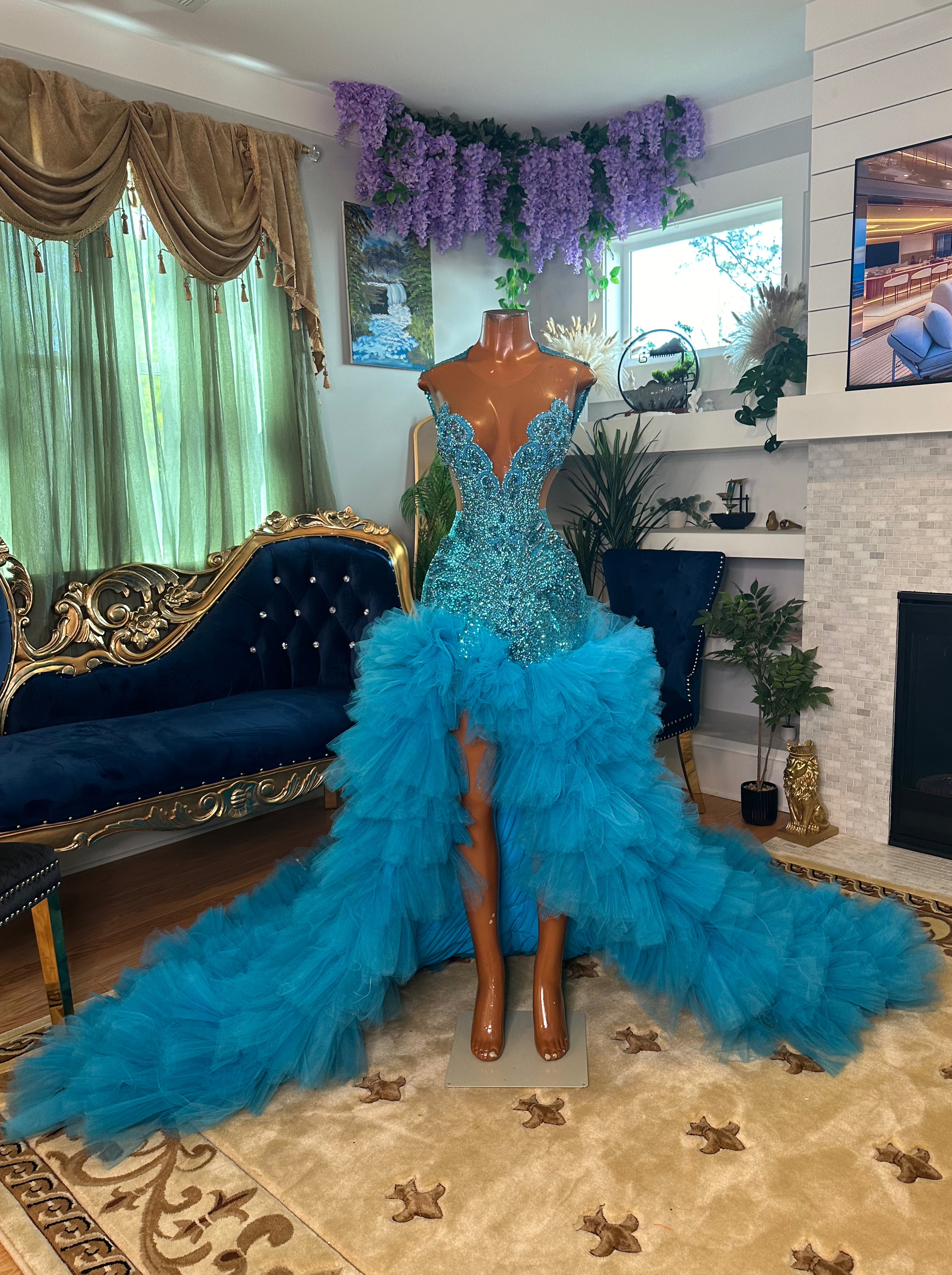 turquoise and blue dress Turquoise Crystal Mermaid Dubai Evening Dresses with Cape Sleeves SS666 Turquoise / 4