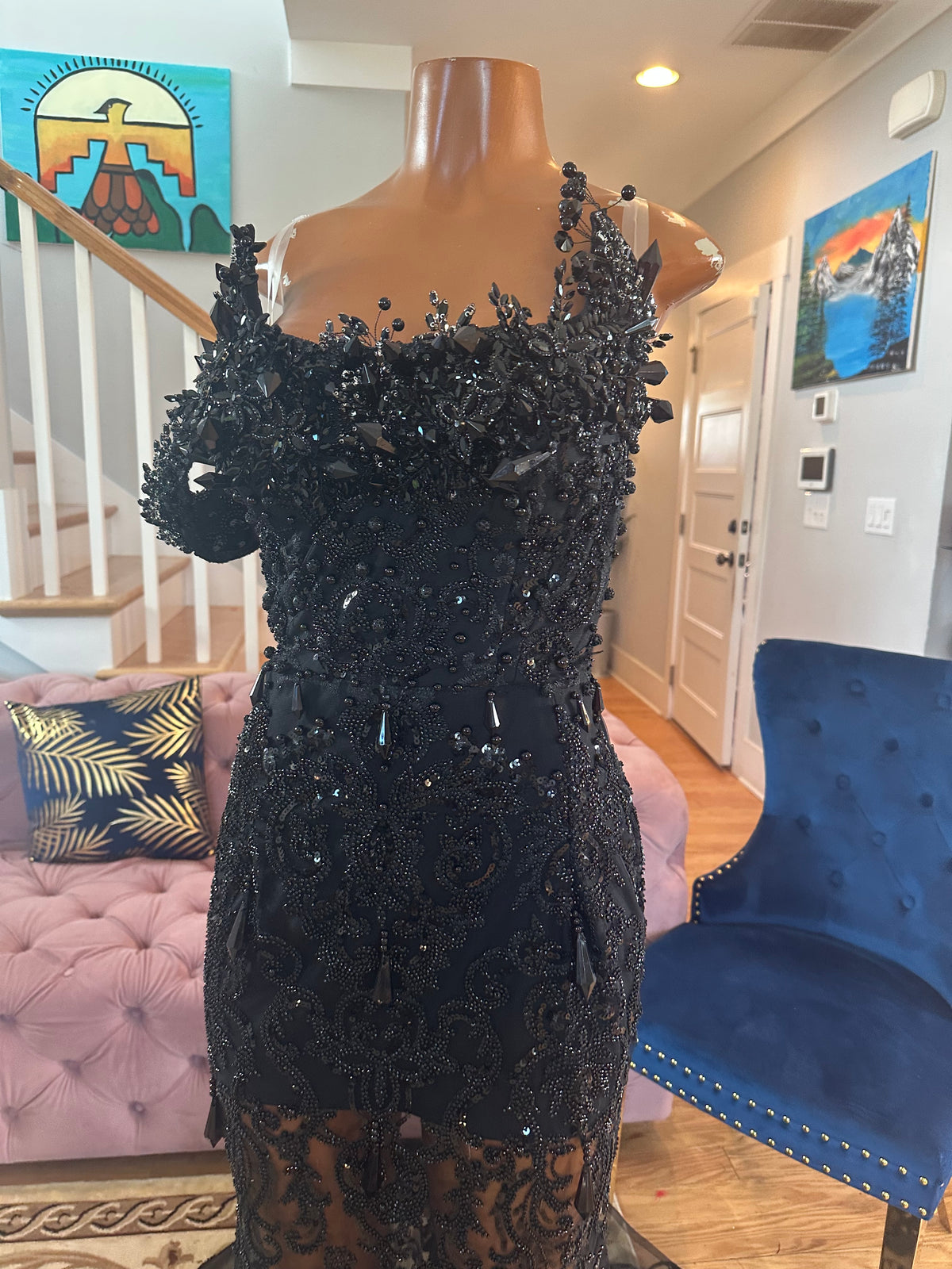 Black Crystal Lace Gown