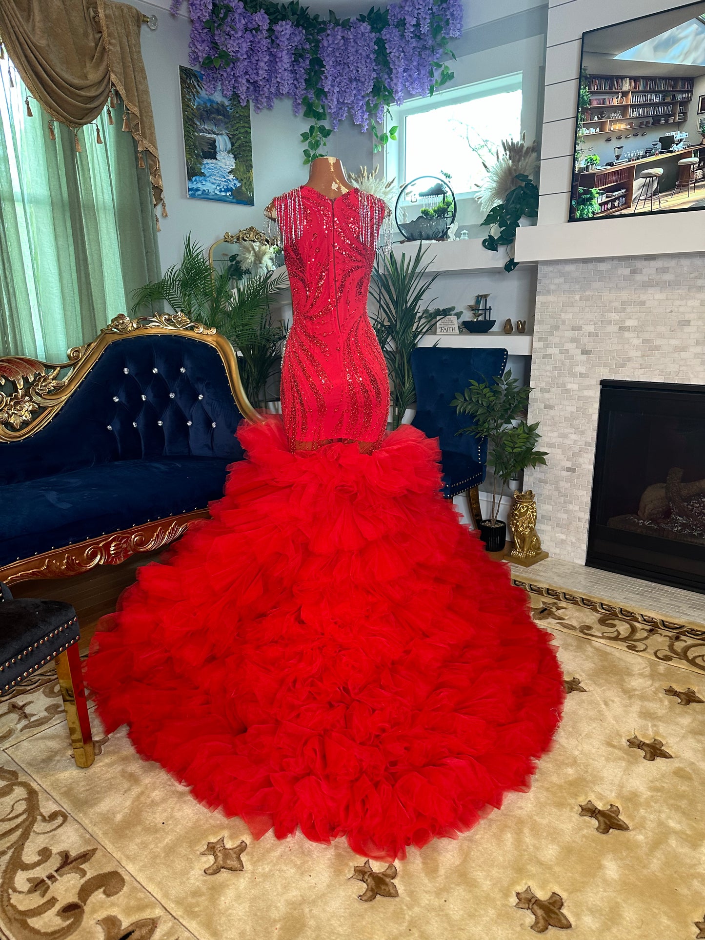 Ruby Red Glitter Tulle Gown