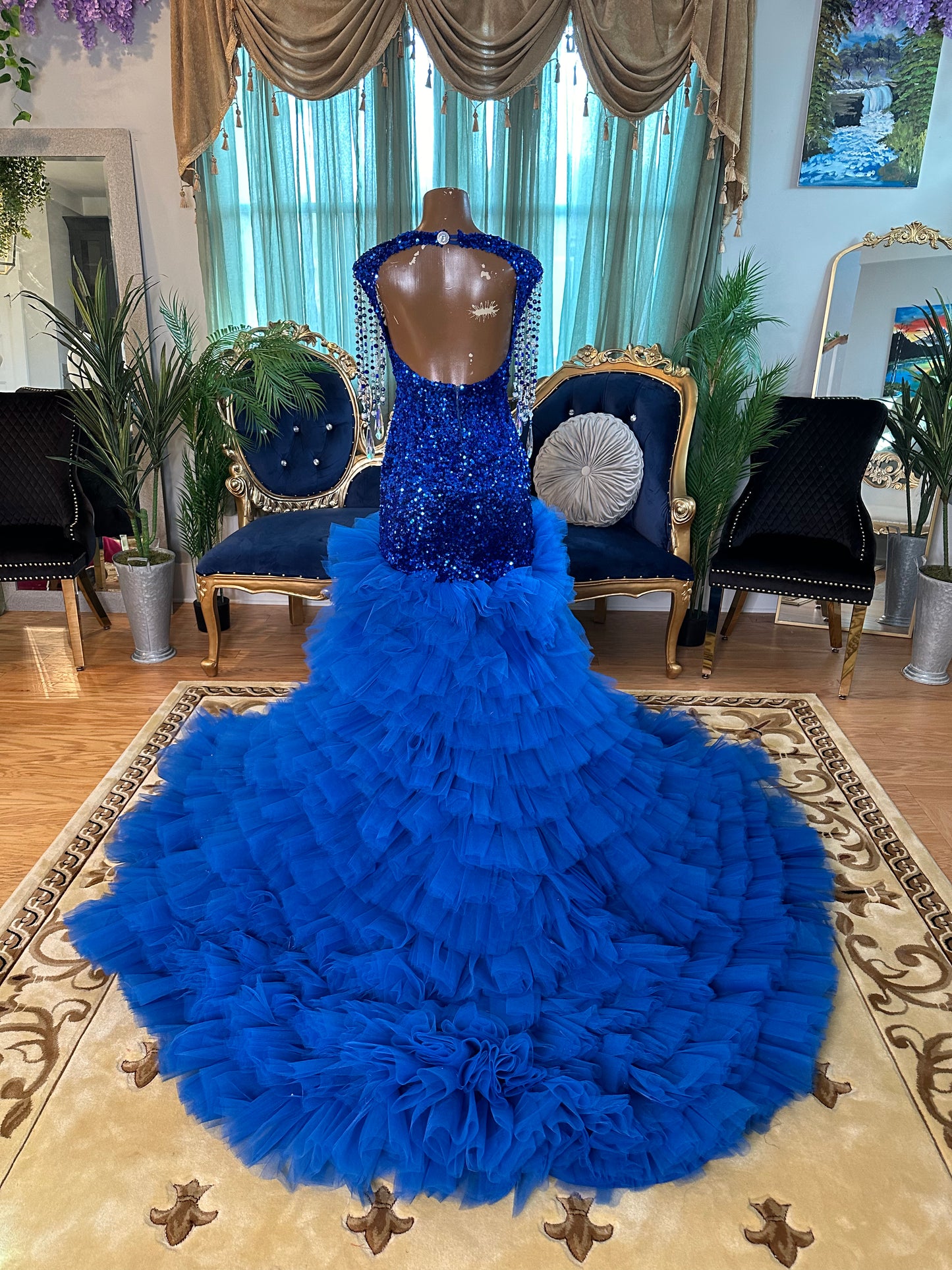 Sparkling Blue Crystal Tulle Gown