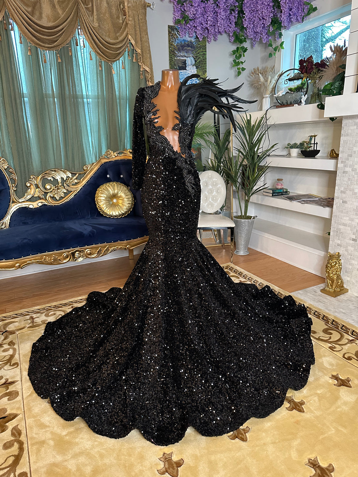Black Sequin Sky Bird Gown