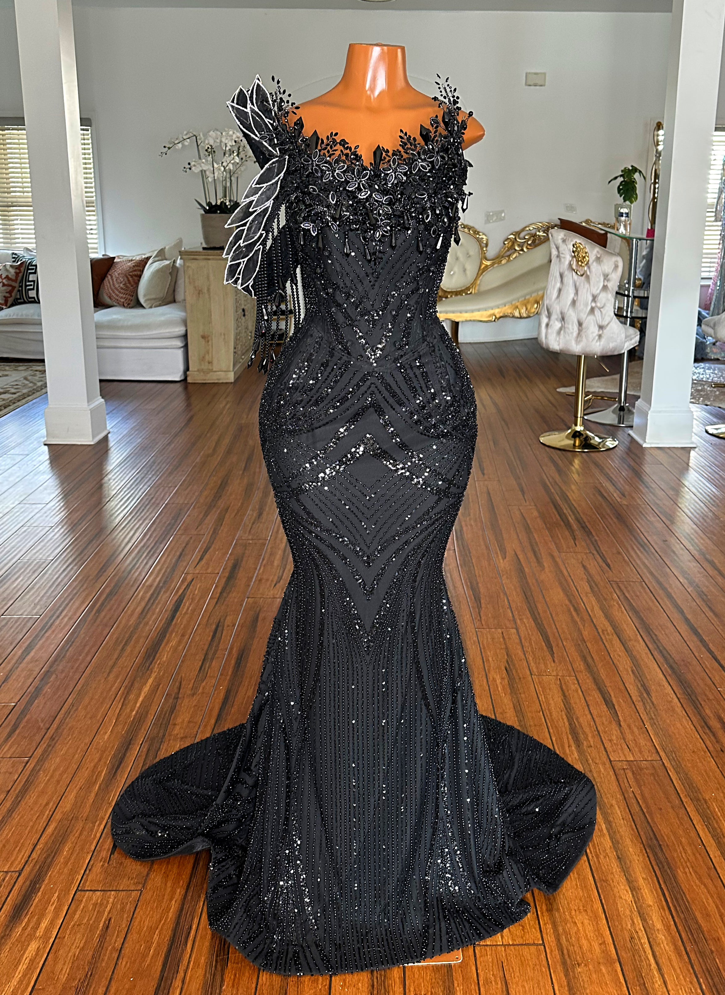 Black Crystal Lace Gown