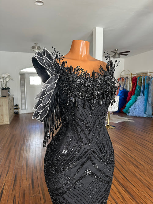 Black Crystal Lace Gown