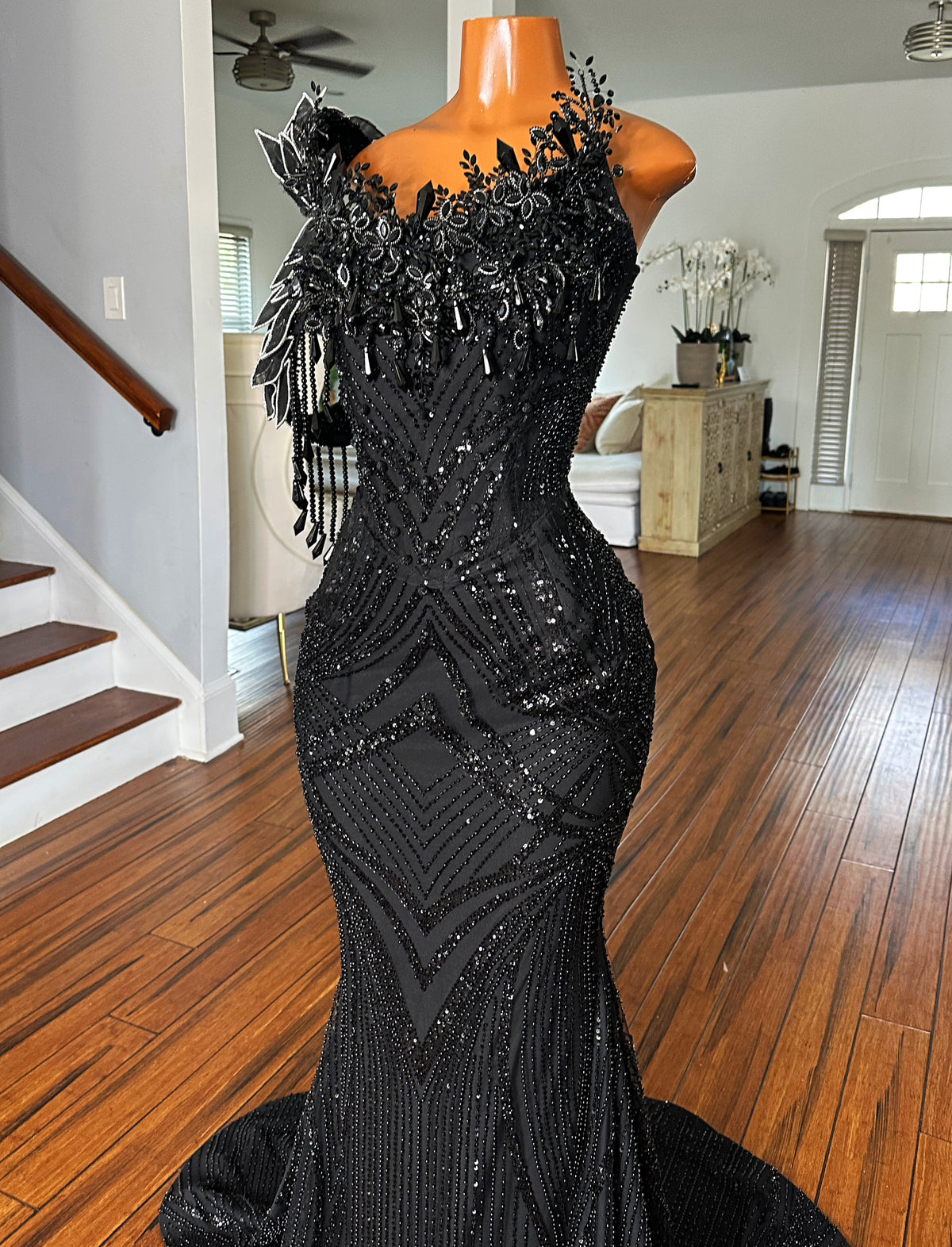 Black Crystal Lace Gown