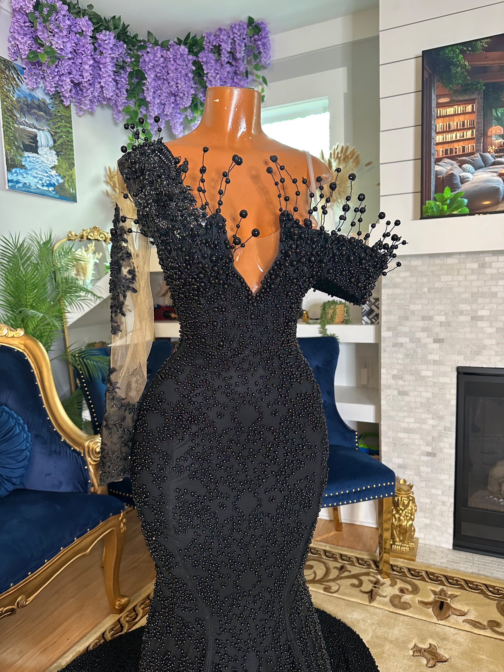 black pearl evening dress Strapless Pearl Embellished Maxi Dress Black