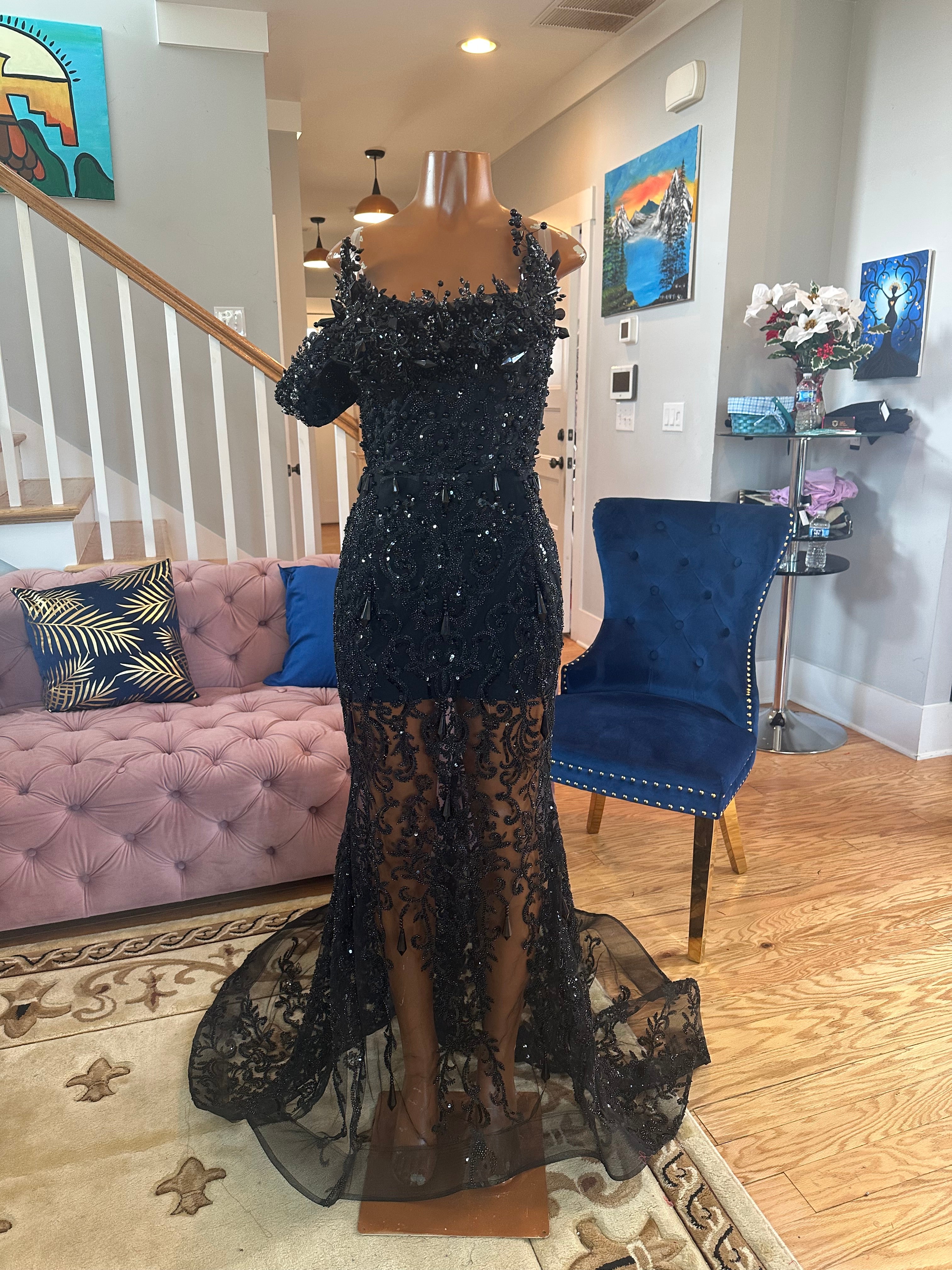 Black Crystal Lace Gown