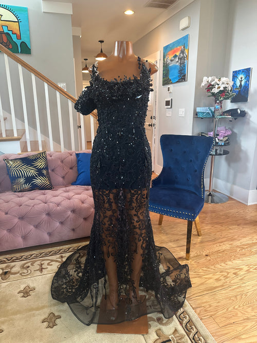 Black Crystal Lace Gown