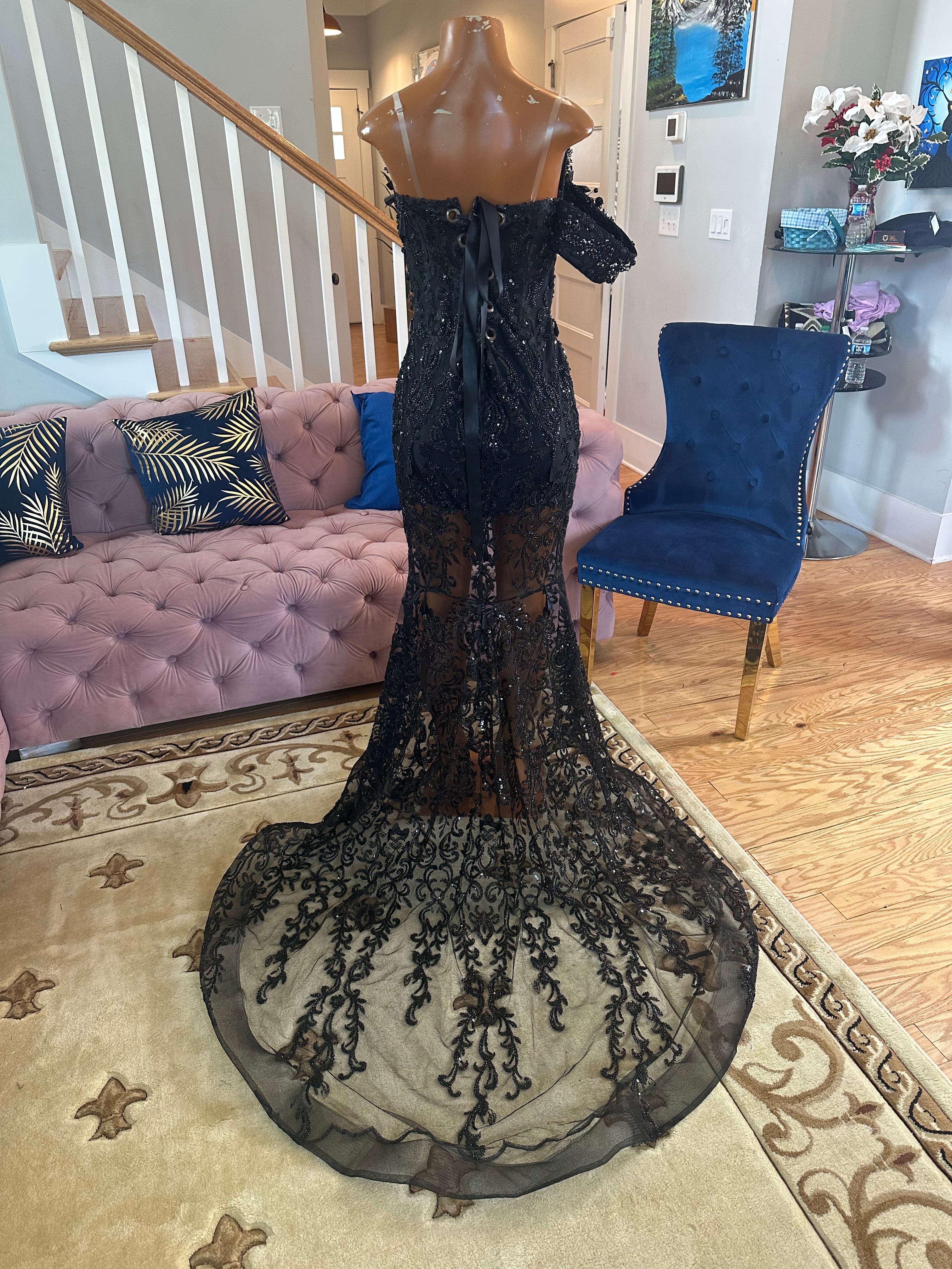 Black Crystal Lace Gown