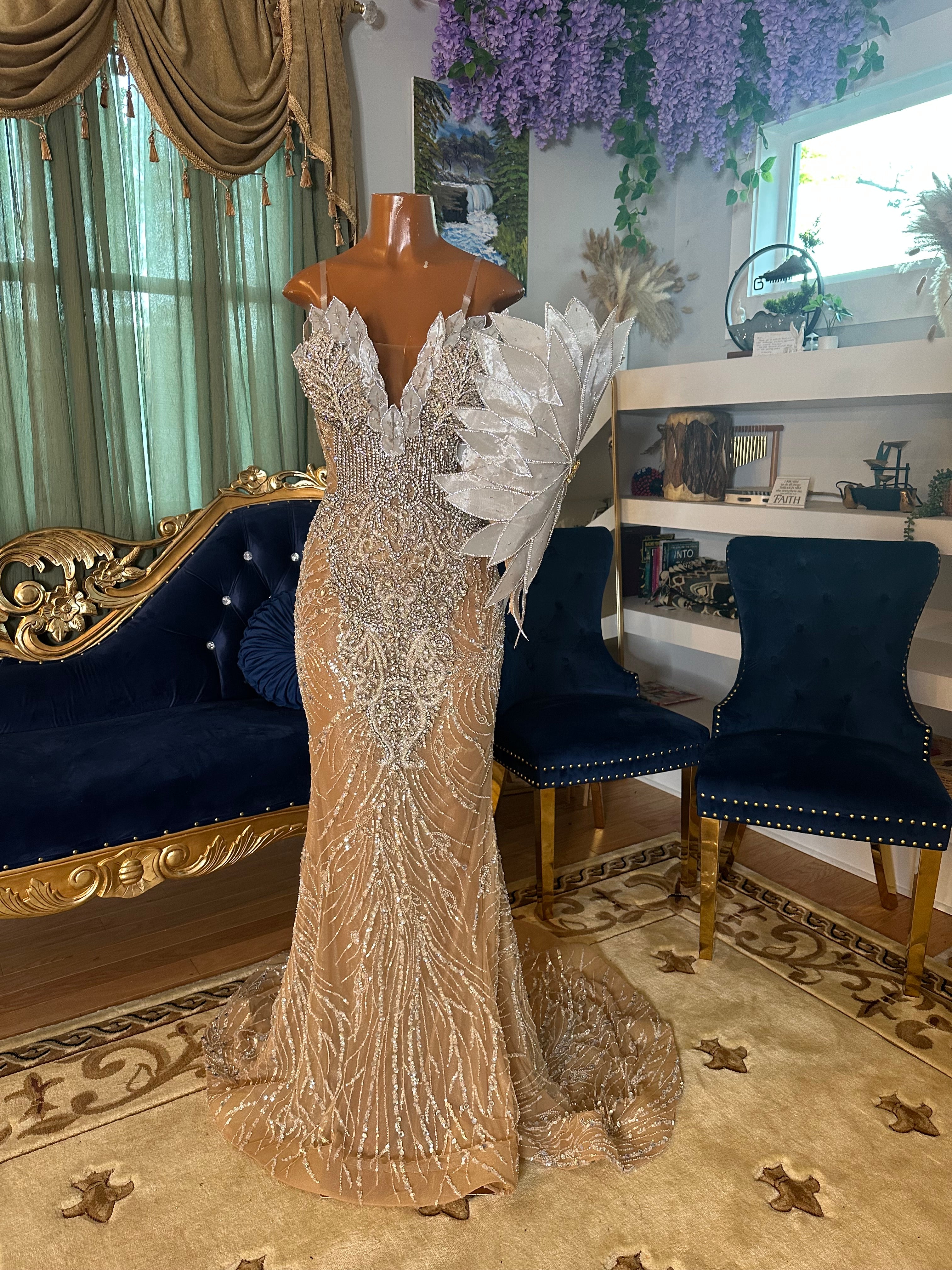 Floral Shield Rhinestone Gown