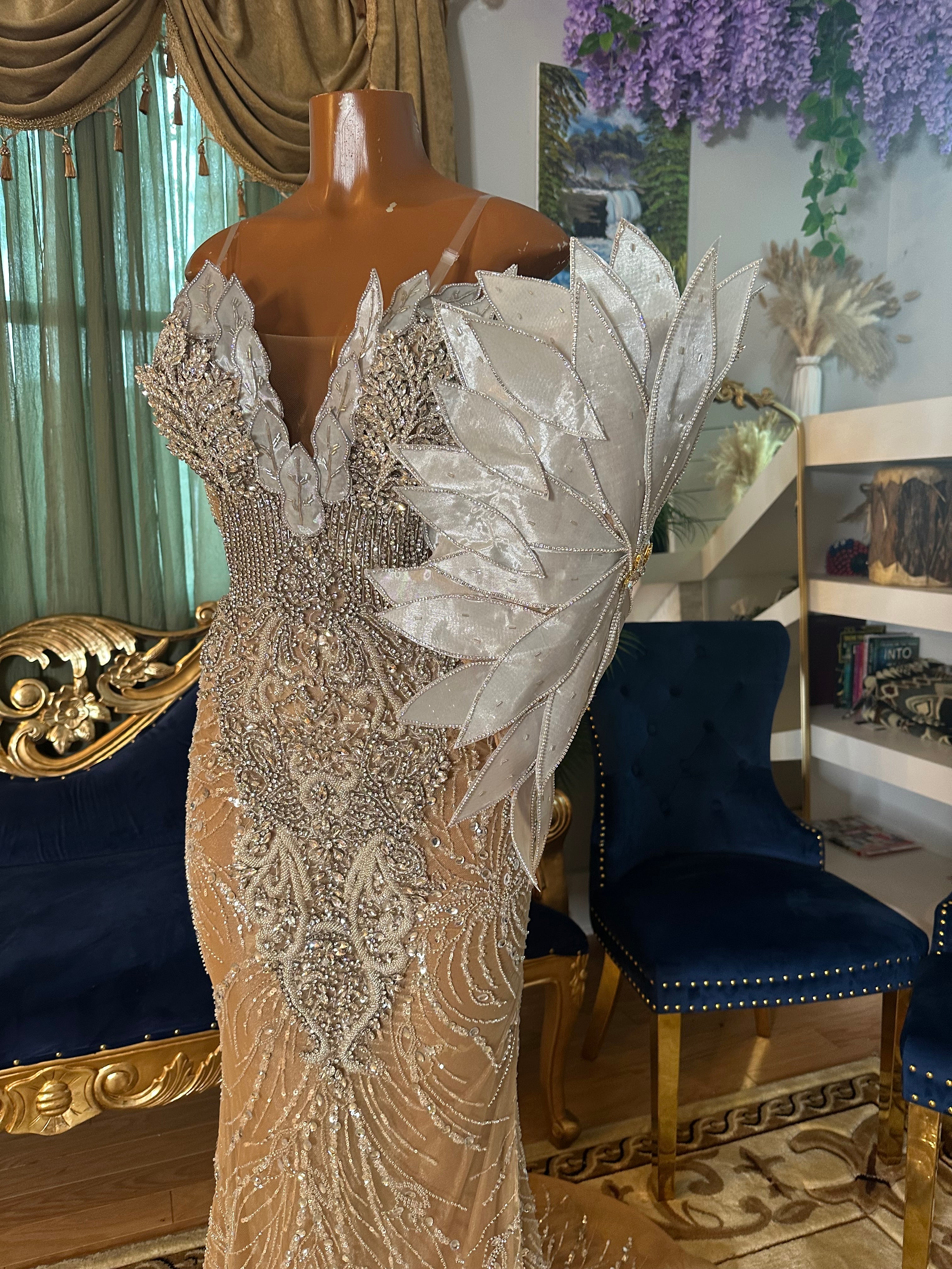 Floral Shield Rhinestone Gown