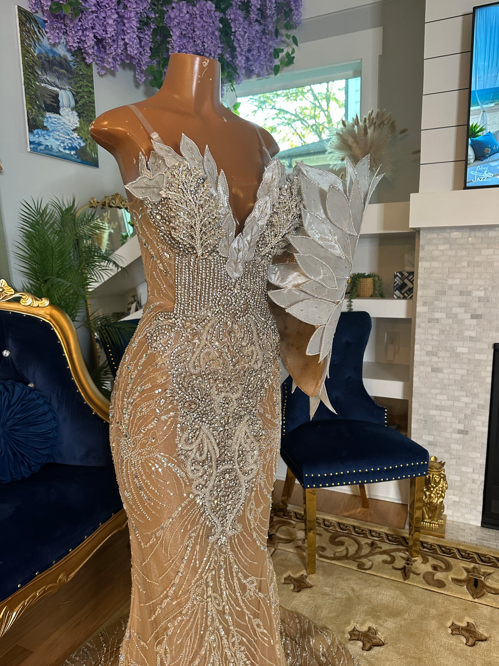 Floral Shield Rhinestone Gown