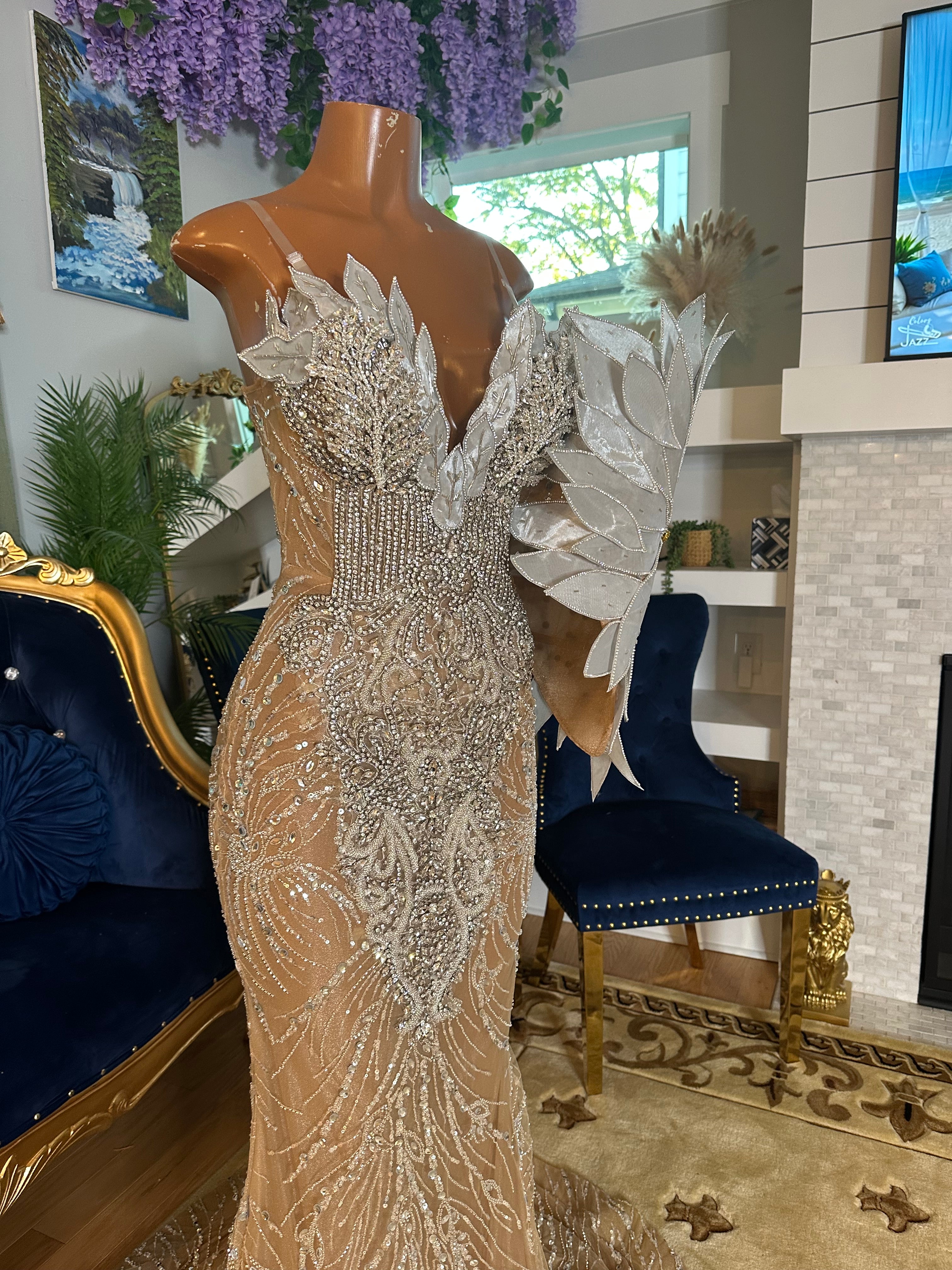 Floral Shield Rhinestone Gown