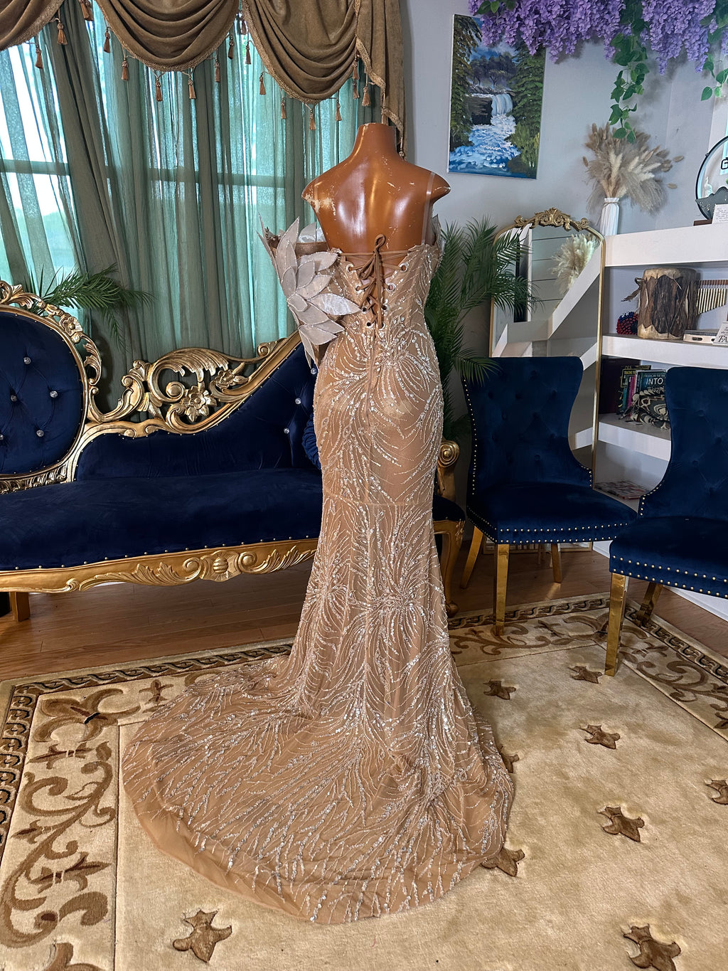Floral Shield Rhinestone Gown