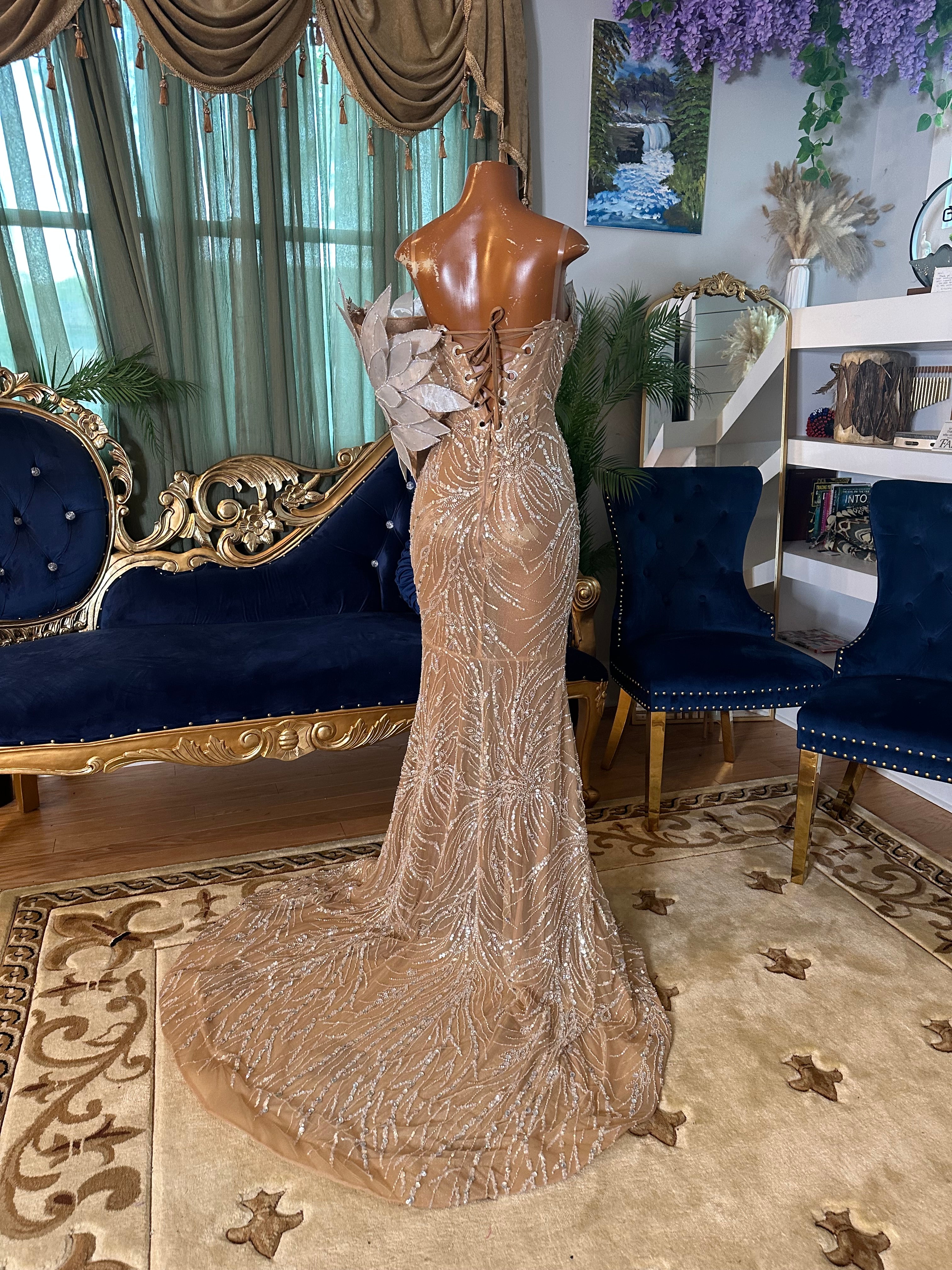 Floral Shield Rhinestone Gown