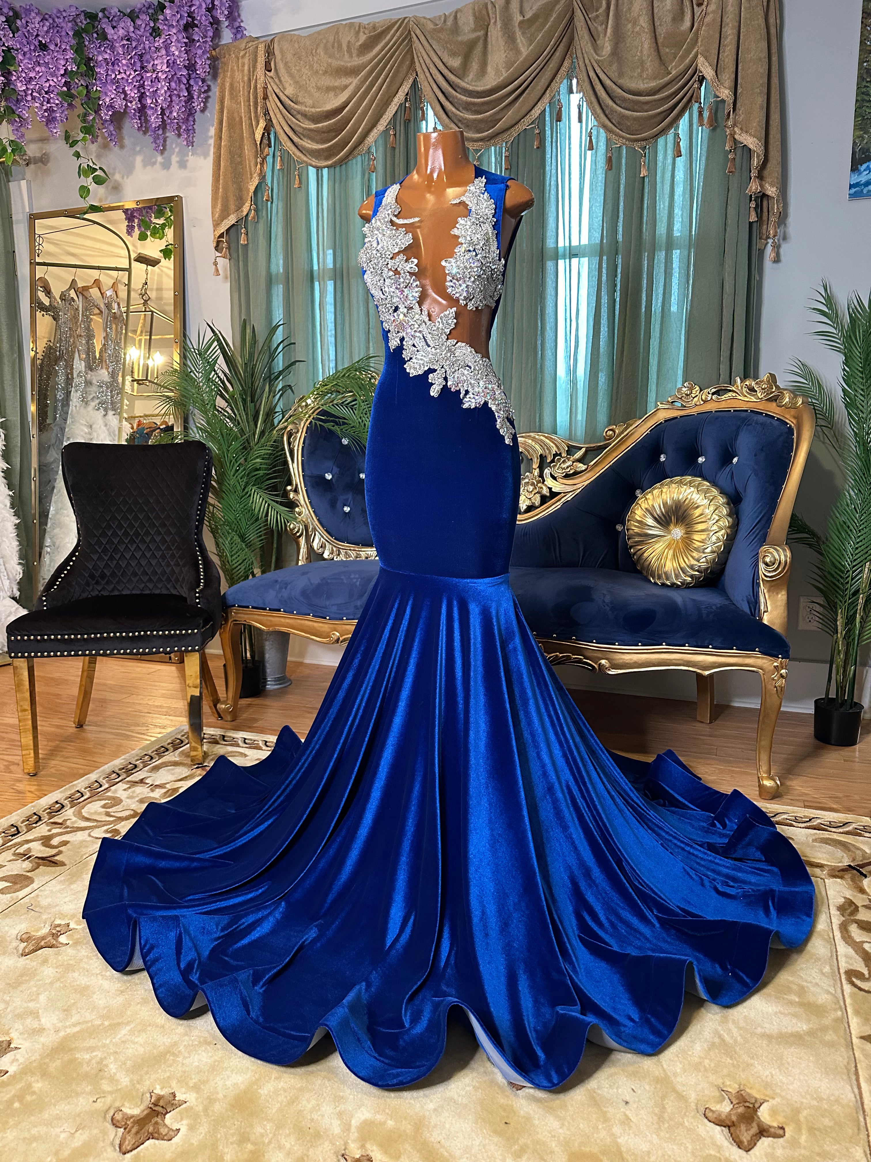 Royal Blue Velvet Gown