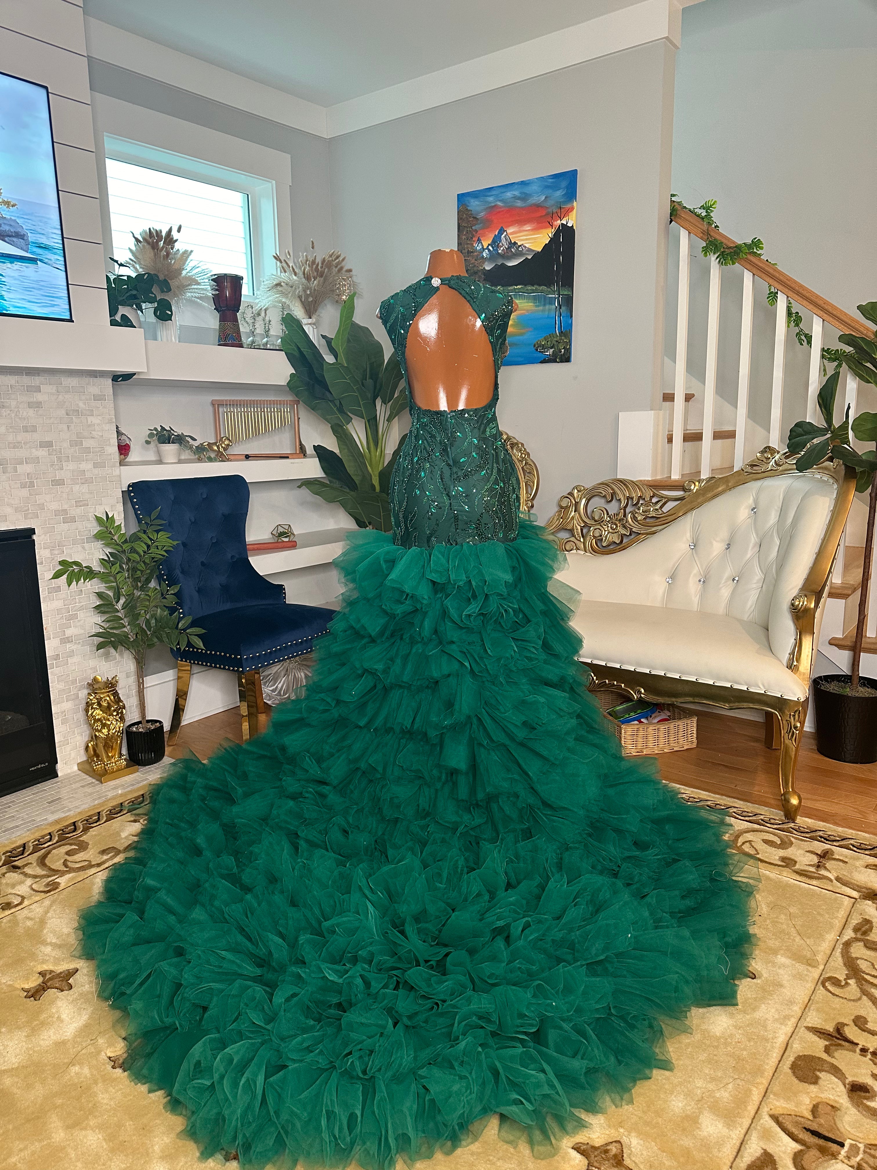 tulle emerald green dress Emerald Green Strapless Puffy Midi Tulle Dress