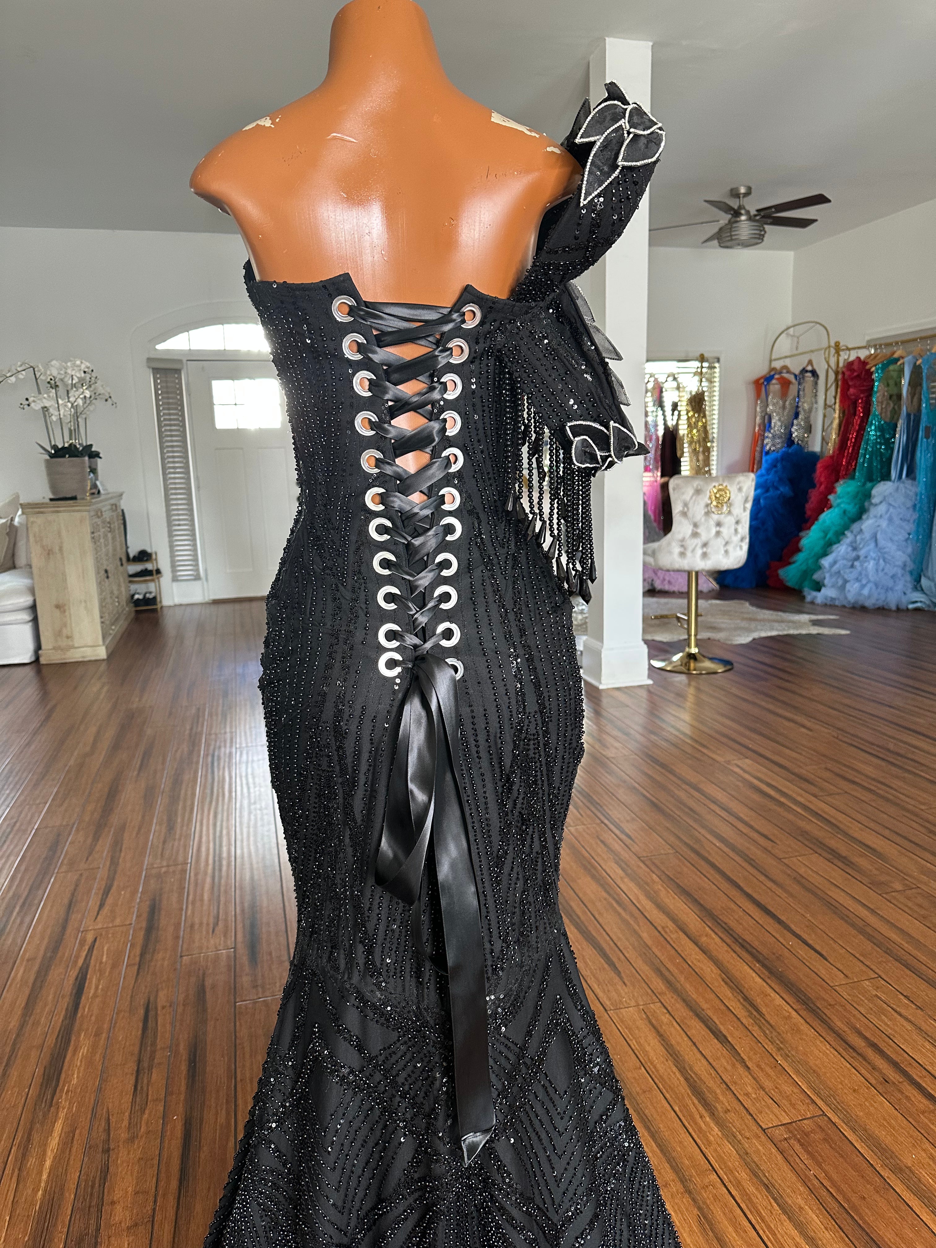 Black Crystal Lace Gown