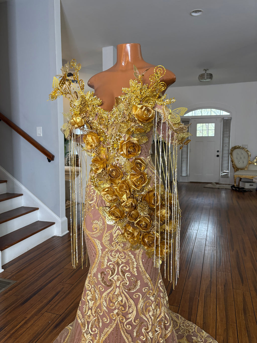 Golden Butterfly Rose Gown