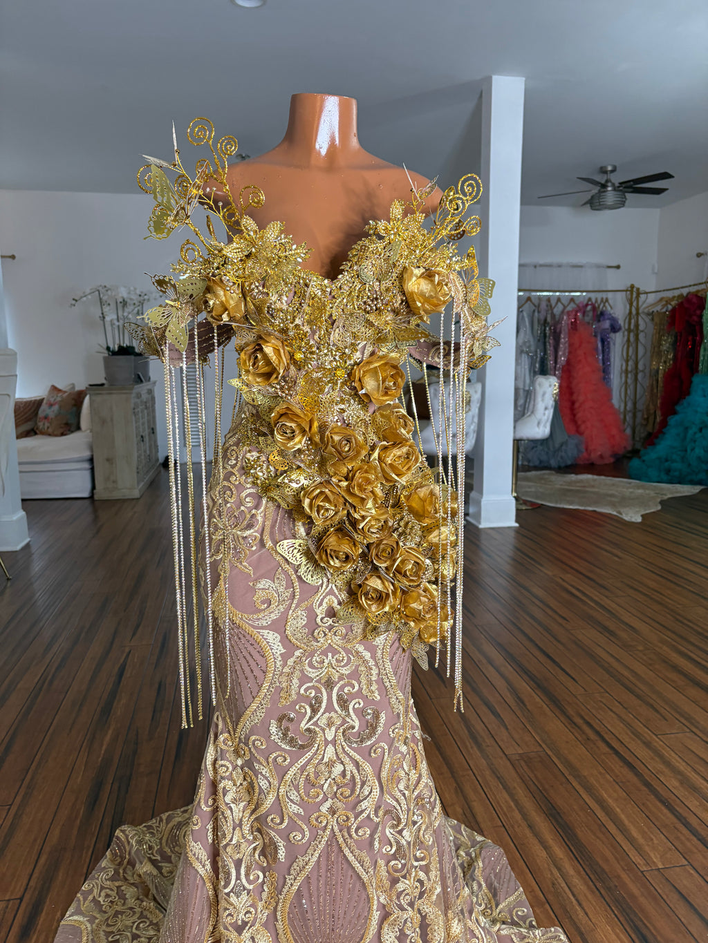 Golden Butterfly Rose Gown