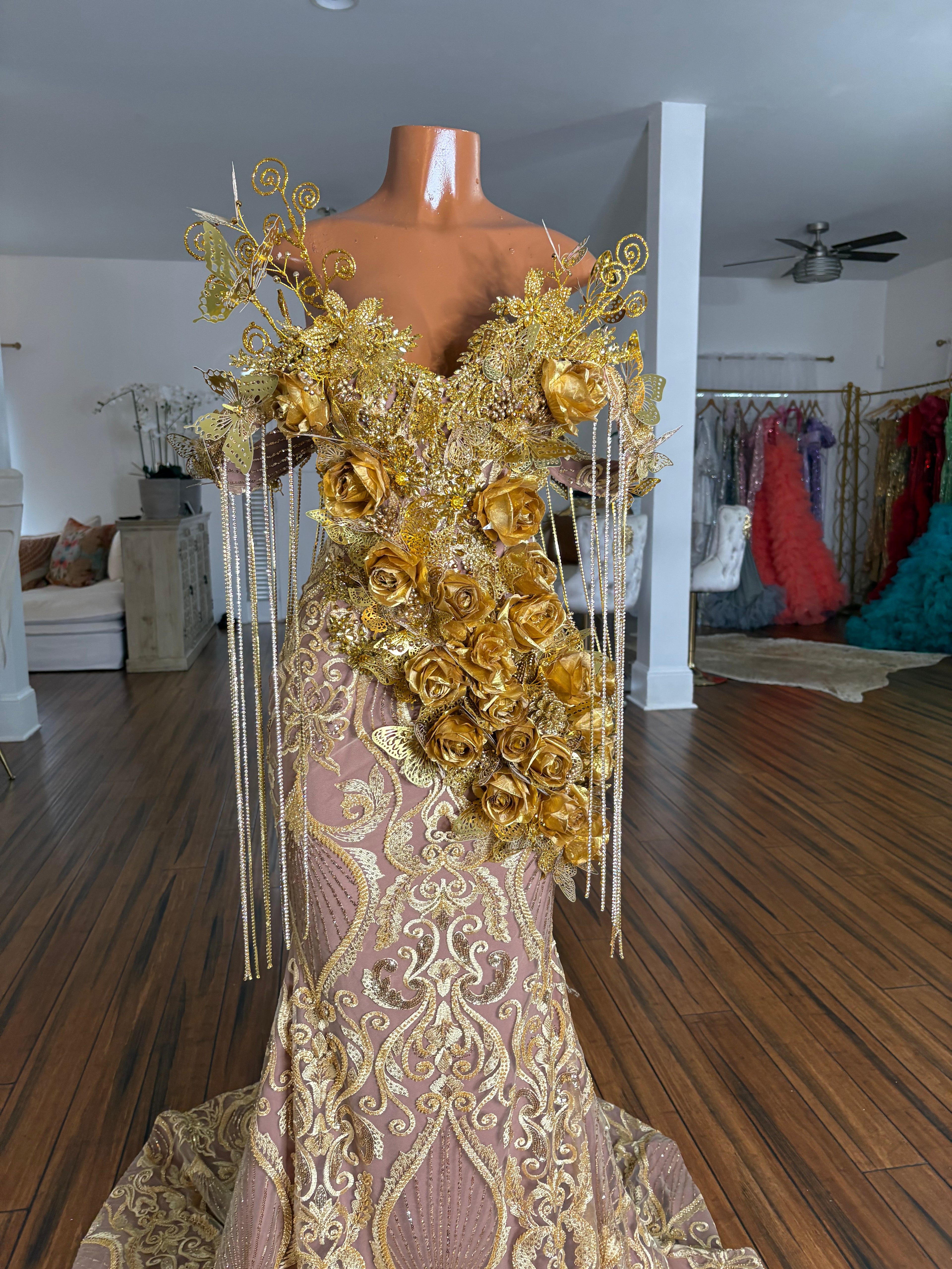 Golden Butterfly Rose Gown