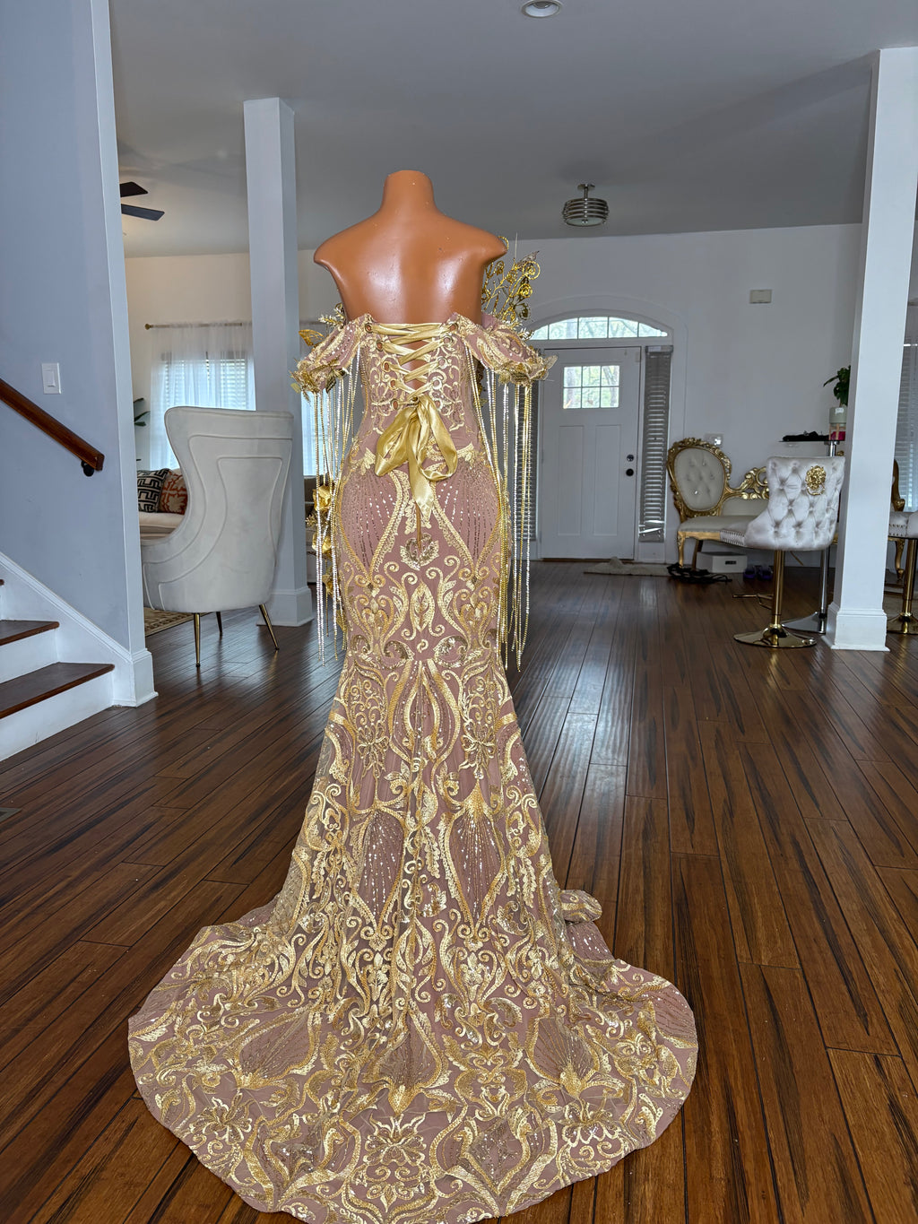 Golden Butterfly Rose Gown