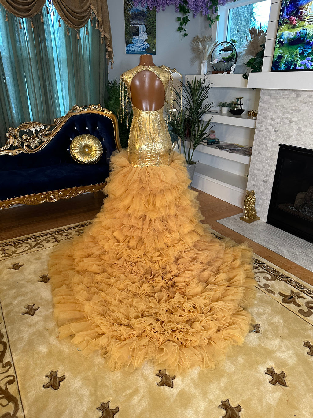 Golden Crystal Tulle Gown