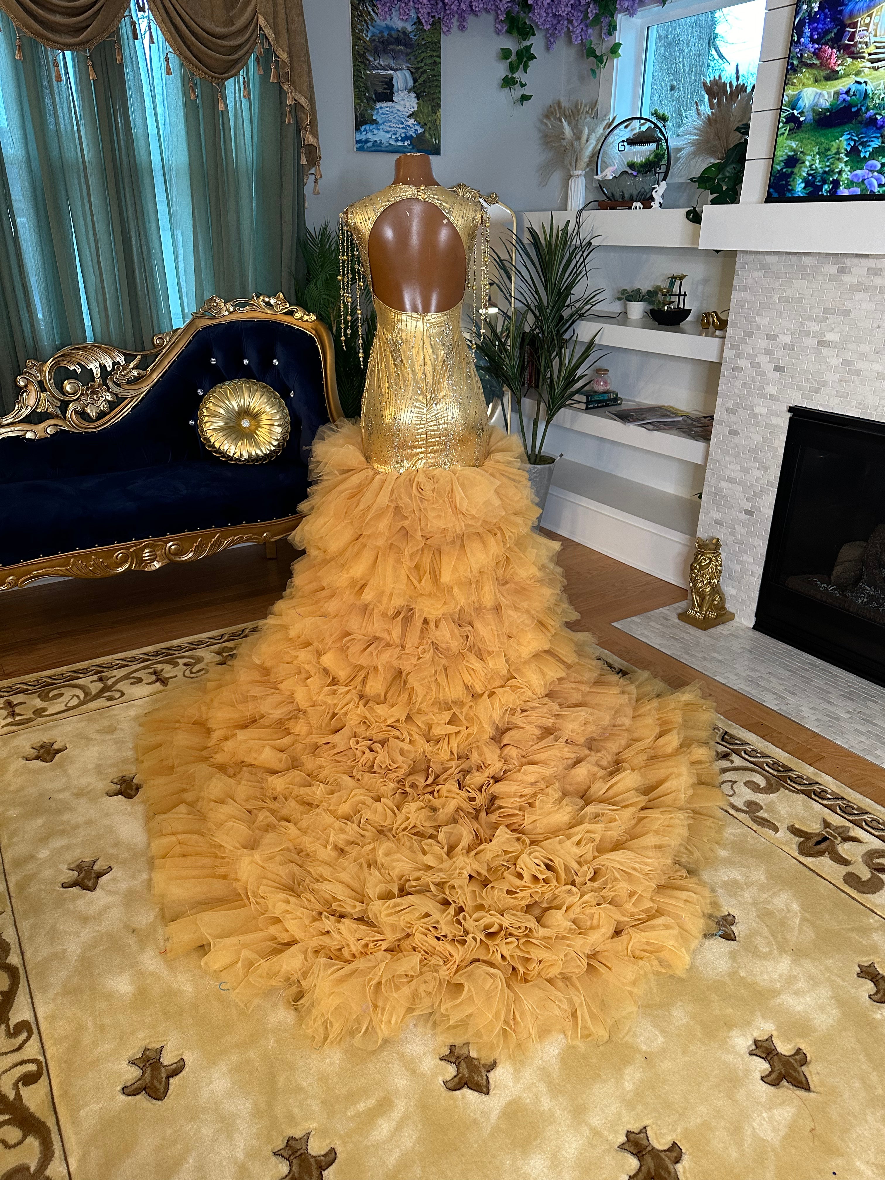 Golden Crystal Tulle Gown