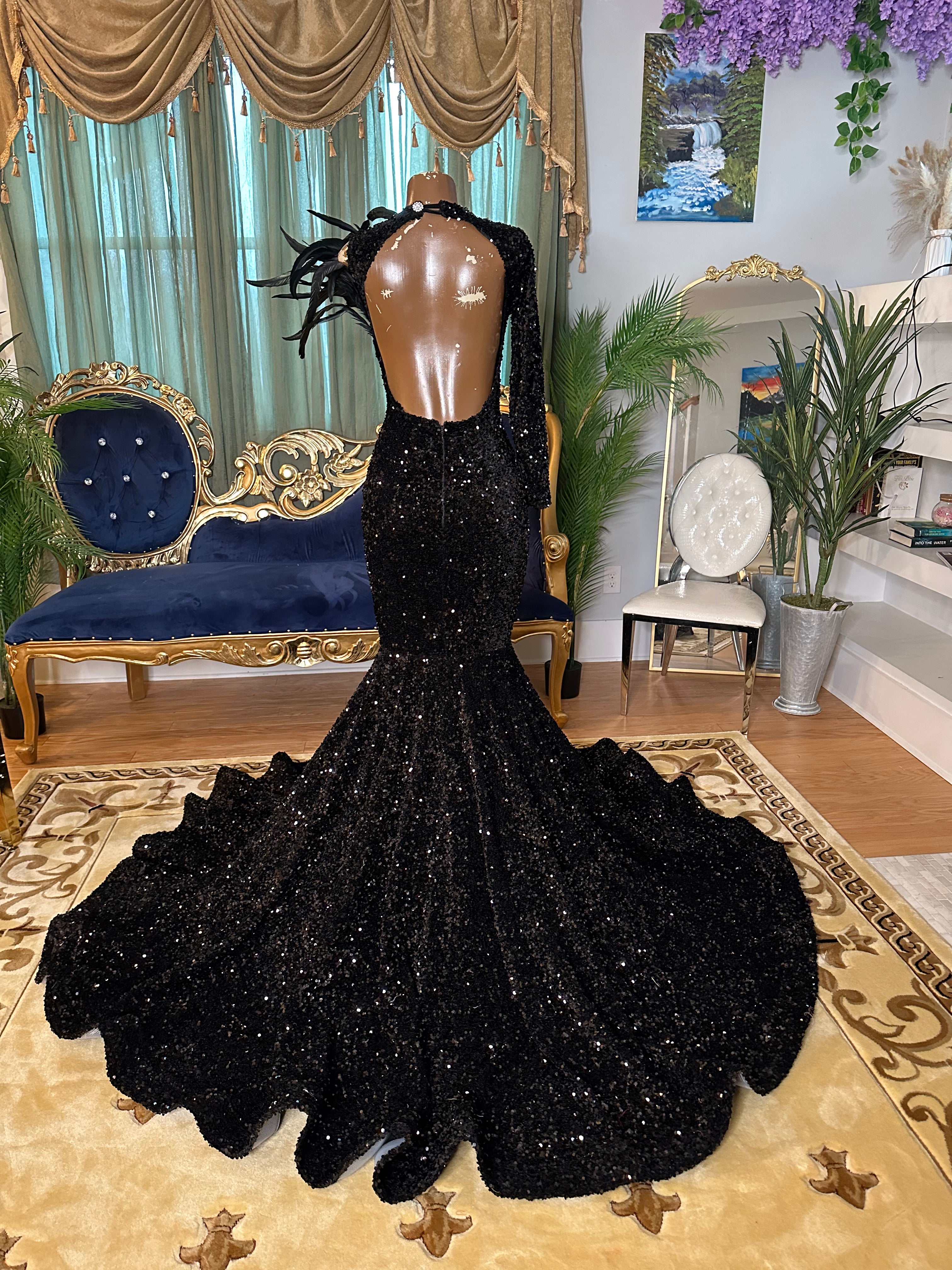 Black Sequin Sky Bird Gown
