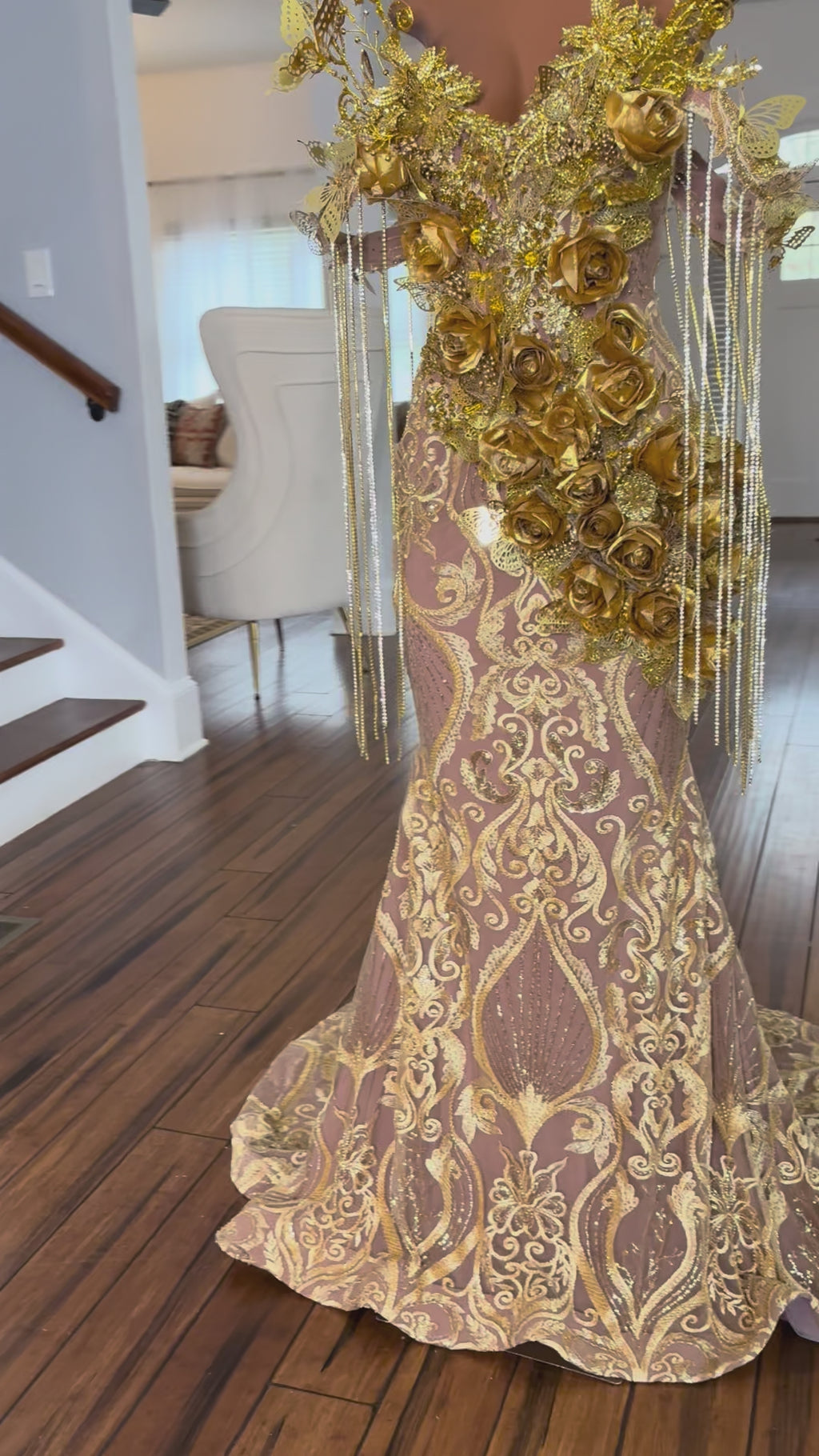 Golden Butterfly Rose Gown