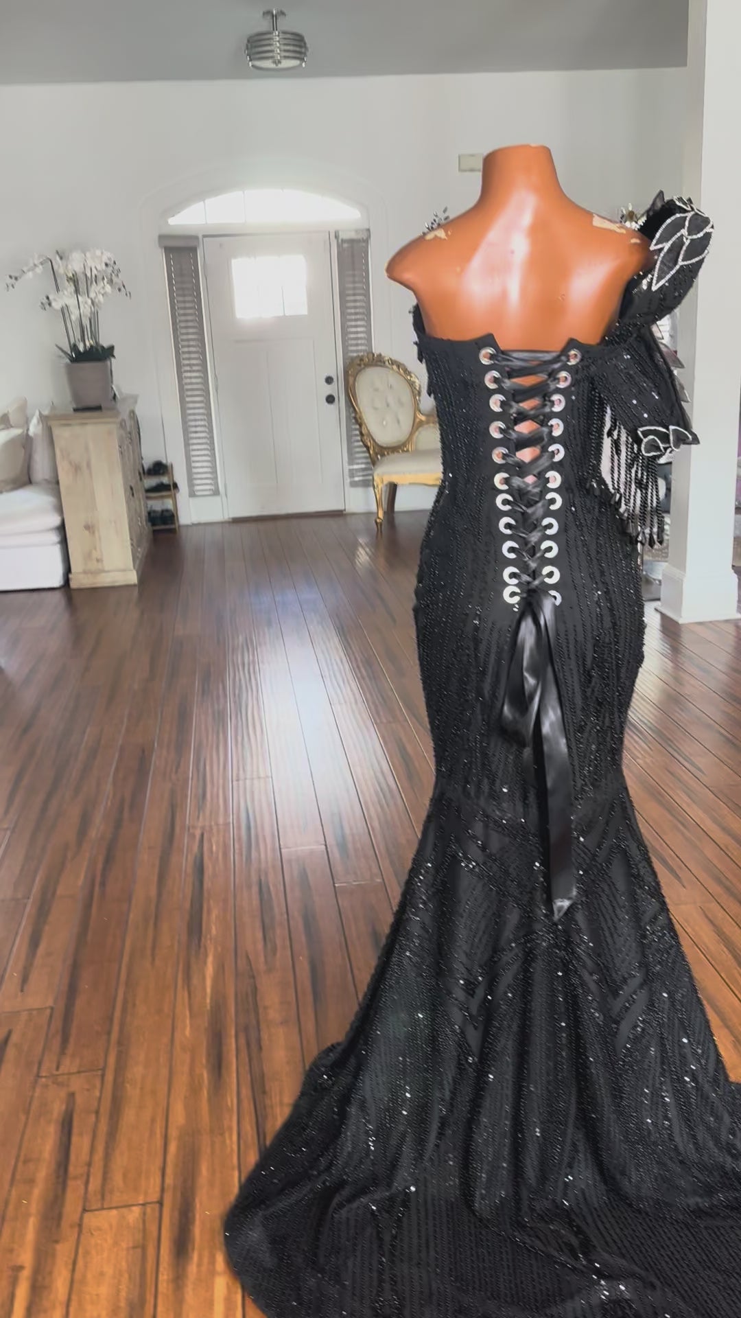 Black Crystal Lace Gown