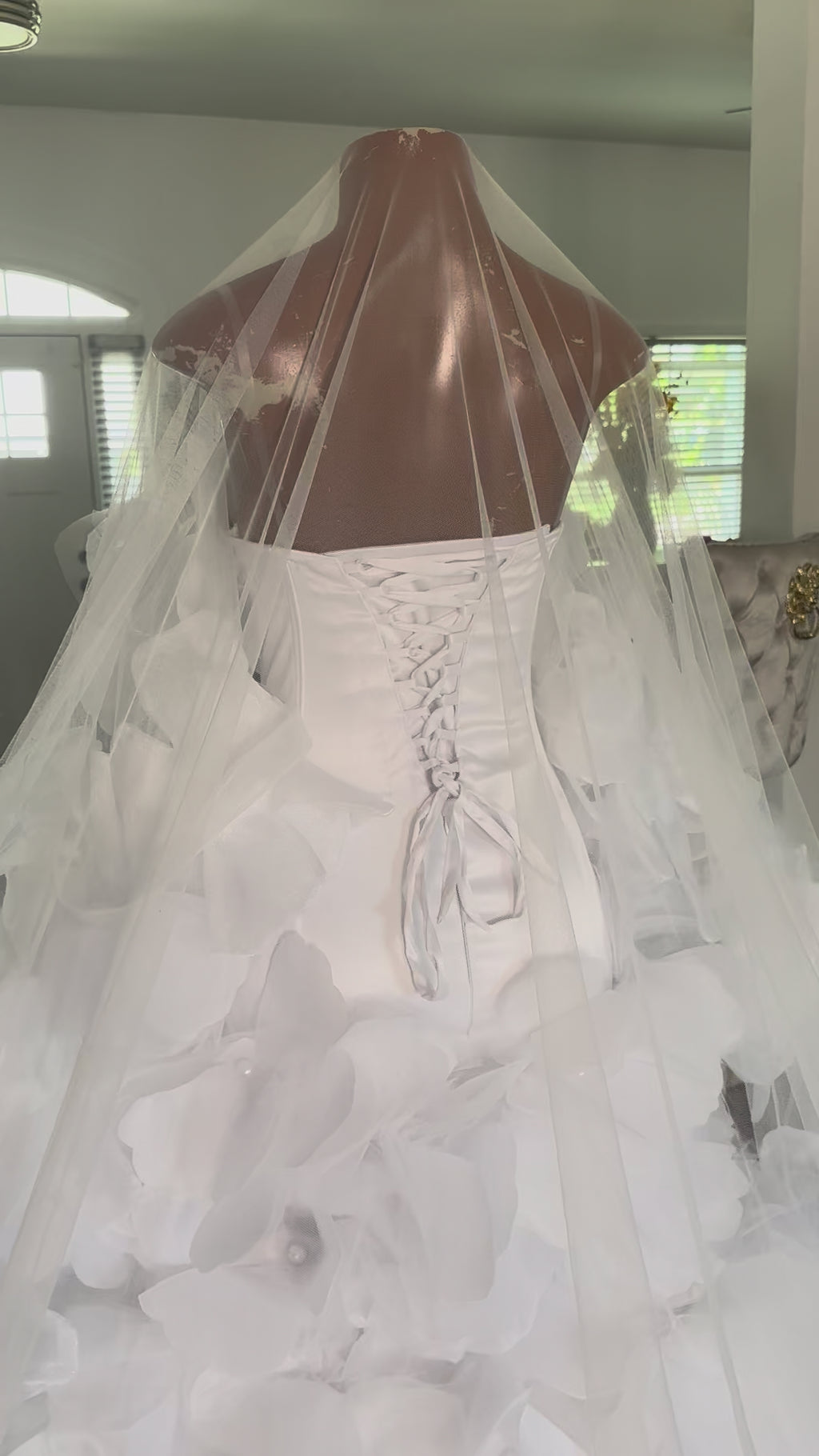 Floral Showers Satin Wedding Gown