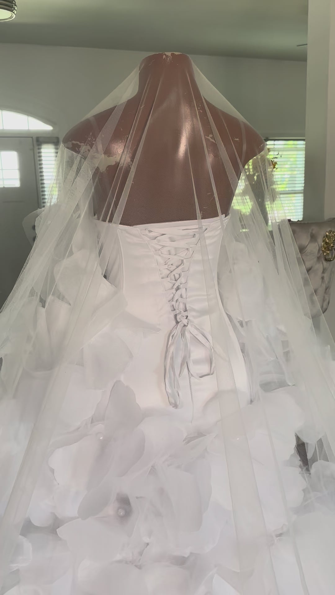 Floral Showers Satin Wedding Gown