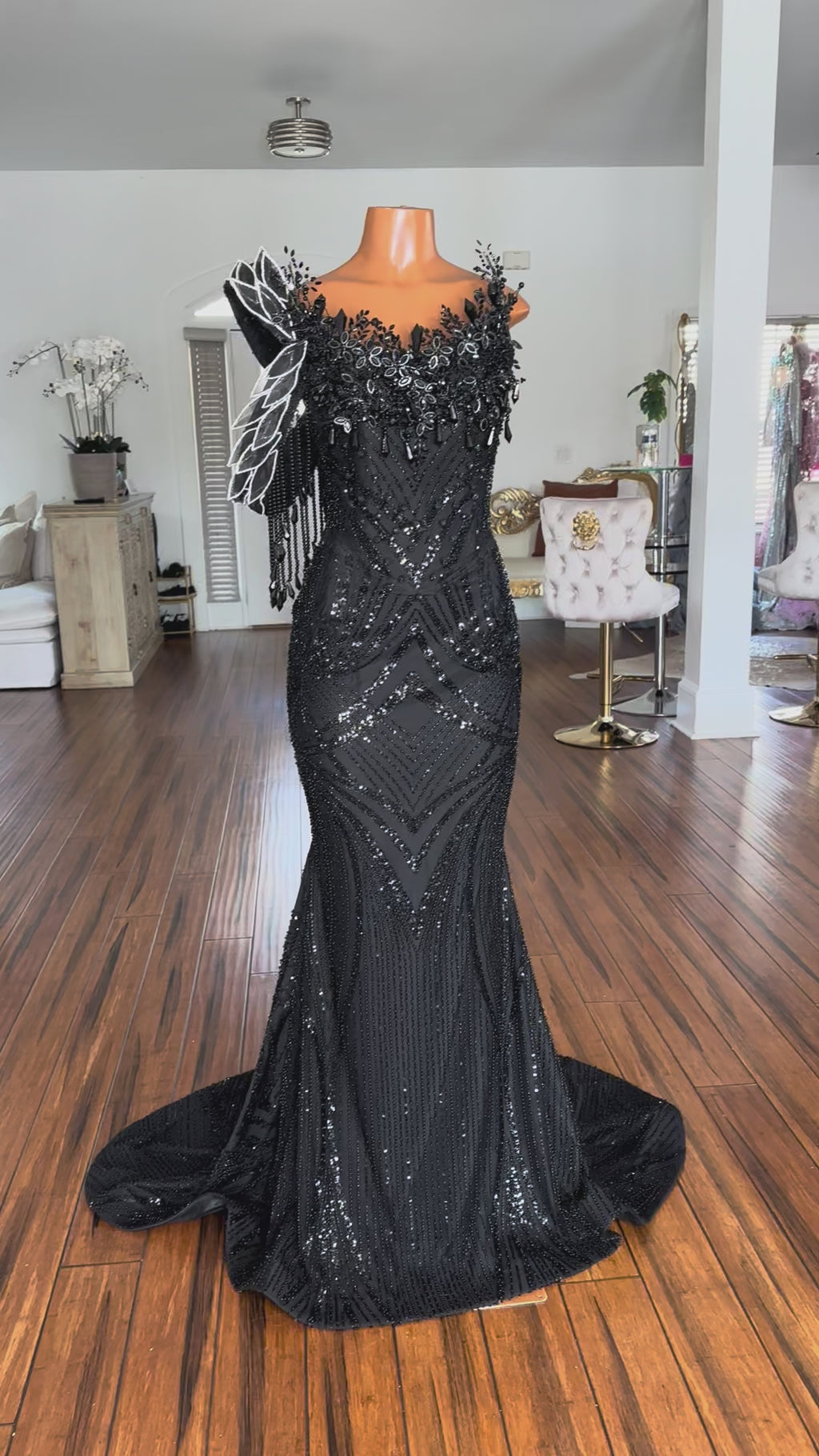 Black Crystal Lace Gown