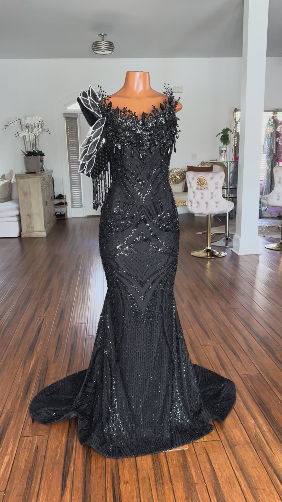 Black Crystal Lace Gown