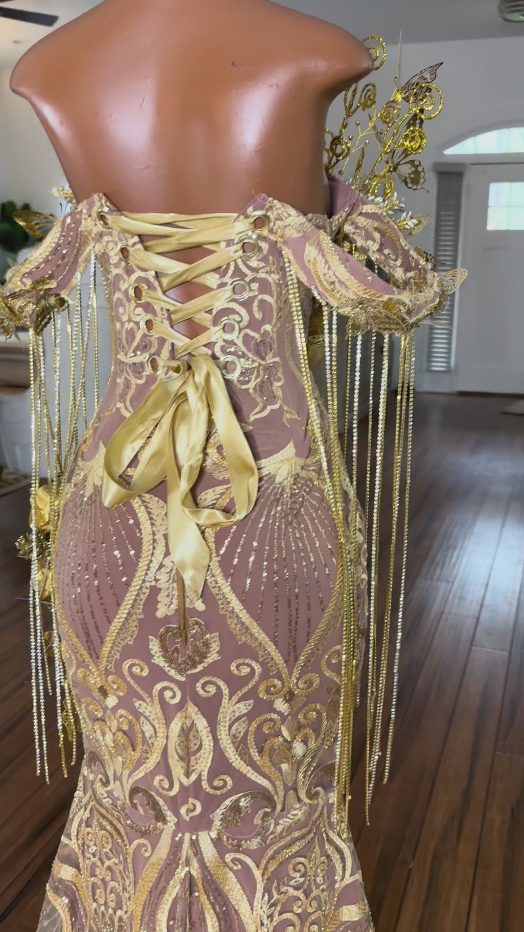 Golden Butterfly Rose Gown